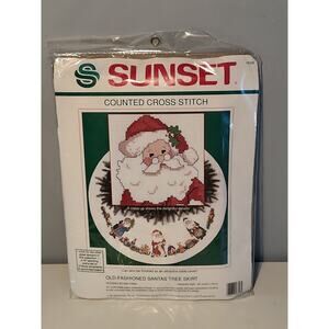 Sunset Counted Cross Stitch Kit Old Fashioned Santas Tree Skirt Tablecloth 18326